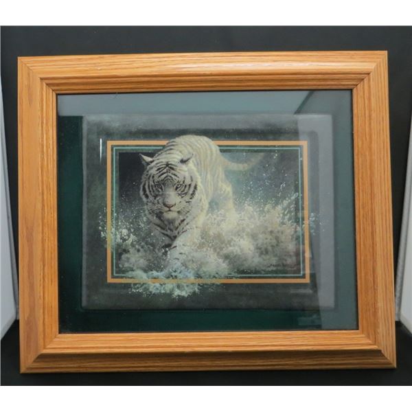 Bradford Exchange White Lightning Tiger Plate Framed 12'x14"