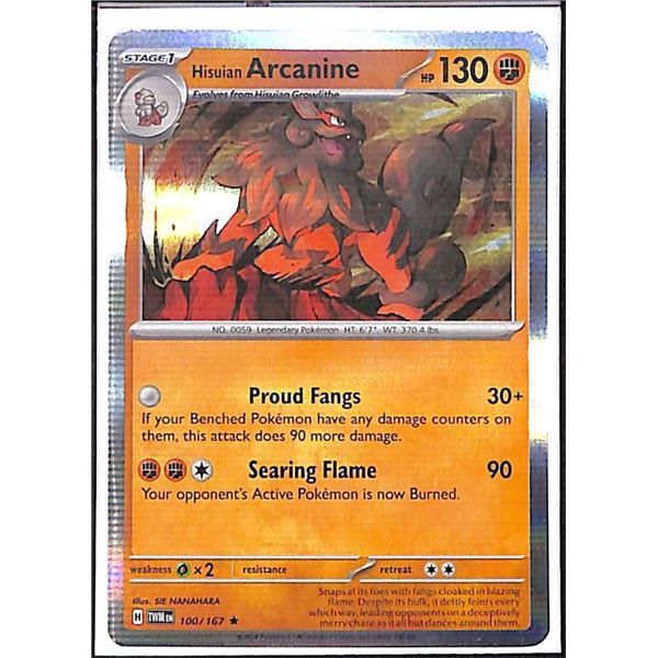 Pokemon Hisuian Arcanine - 100/167 - Rare HOLO Twilight Masquerade