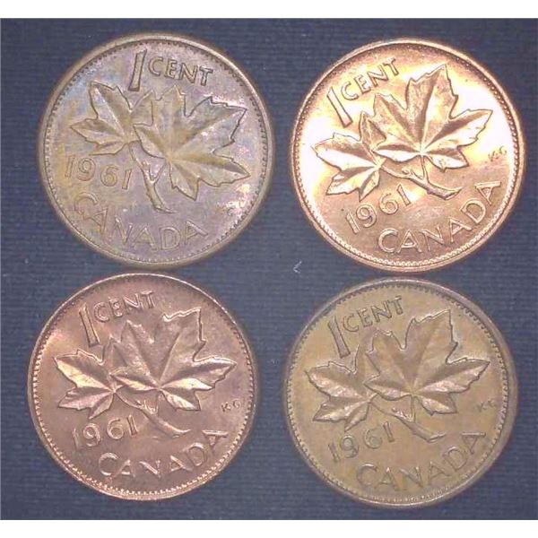 4x Canadian Pennies 1961