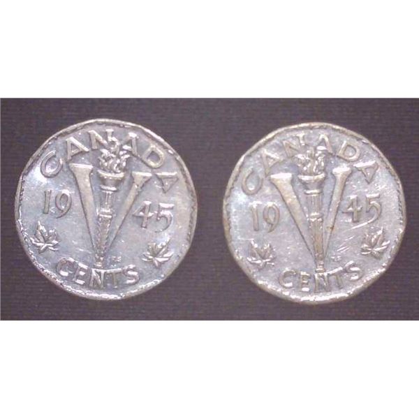 2x Canadian Nickels 1945