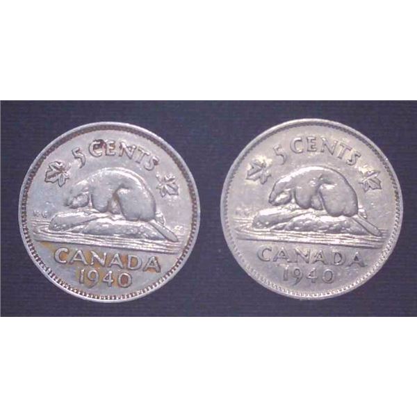 2x Canadian Nickels 1940