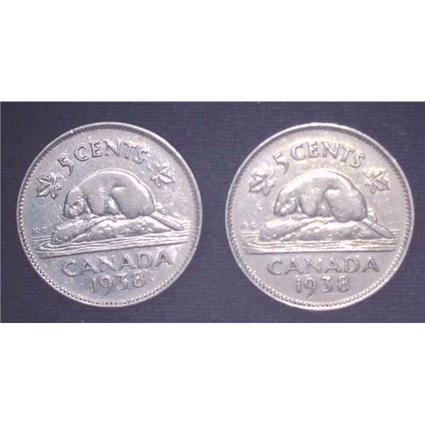 2x Canadian Nickels 1938