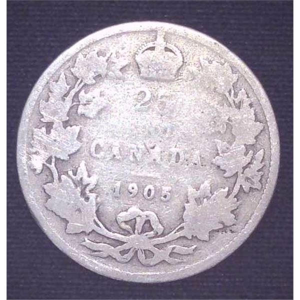 1905 Canadian Silver 25 Cent Coin