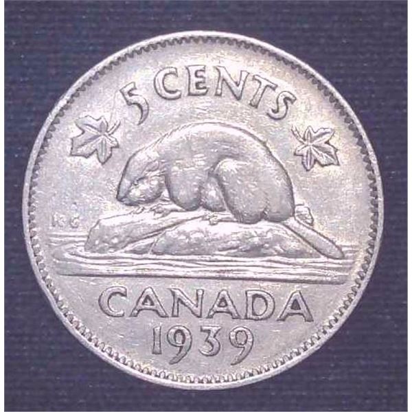 1939 Canadian 5 Cent Coin
