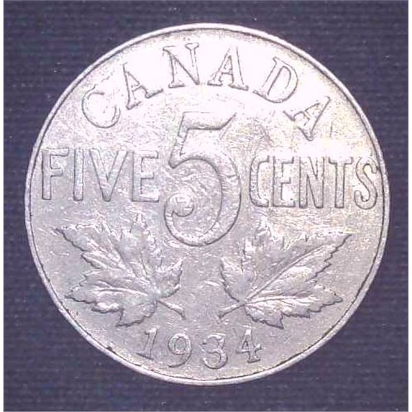 1934 Canadian 5 Cent Coin