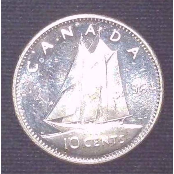 1964 Canadian Silver 10 Cent Coin