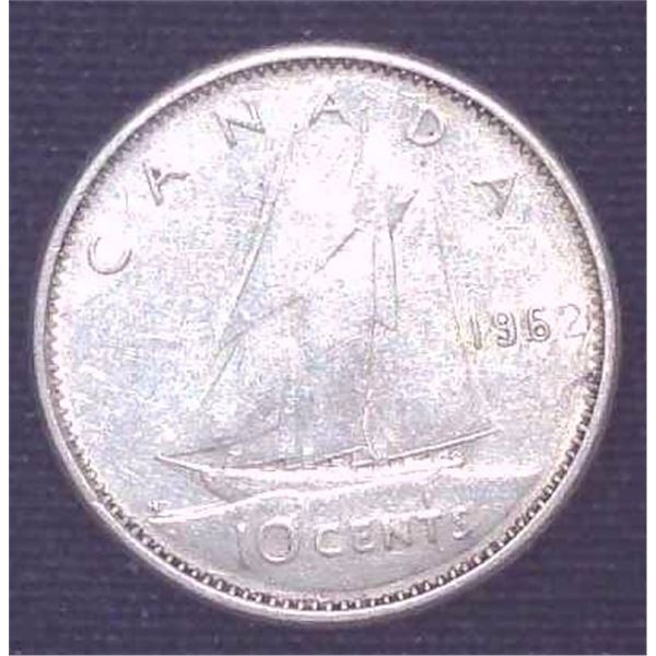 1962 Canadian Silver 10 Cent Coin