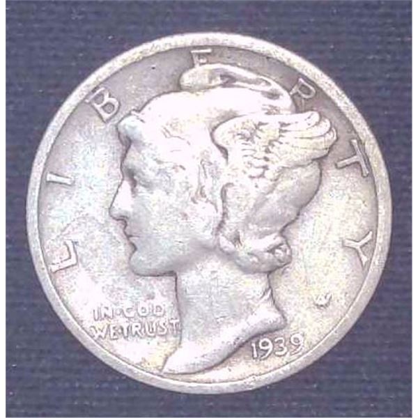 1939 USA Silver 10 Cent Coin
