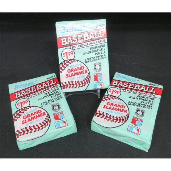 3 Sealed Packs Of 1991 Donruss Baseball Jumbo Packs