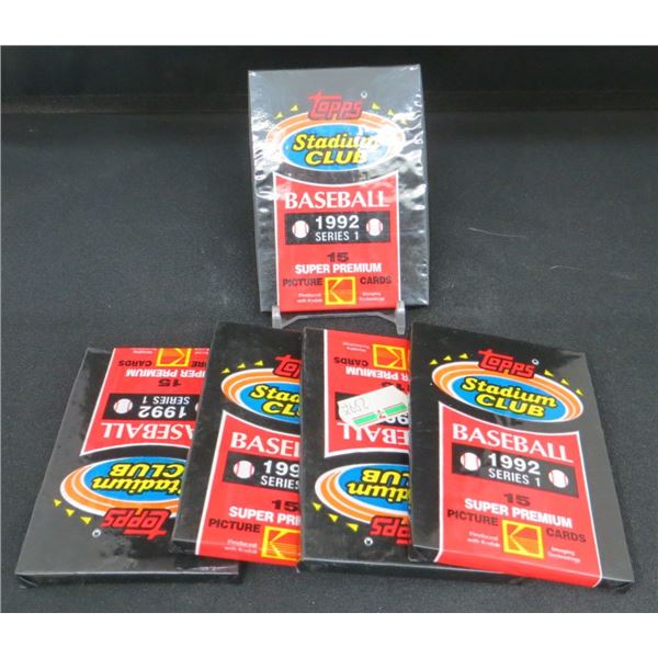 5 Sealed Packs 1992 Topps Stadium Club Baseball 15 Cards per Pack