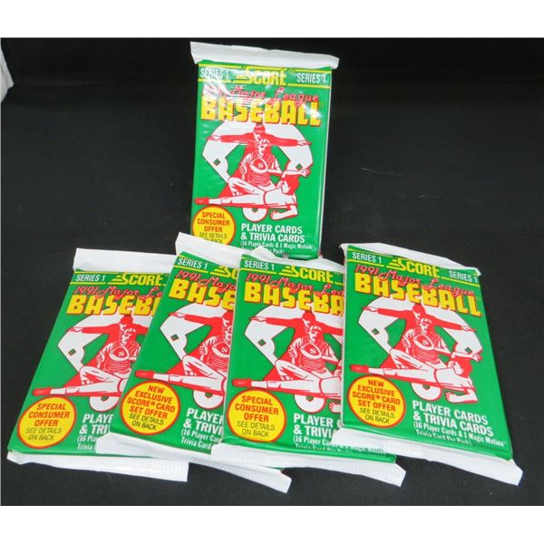 5 Sealed Packs 1991 Score Baseball 16 Cards Per Pack