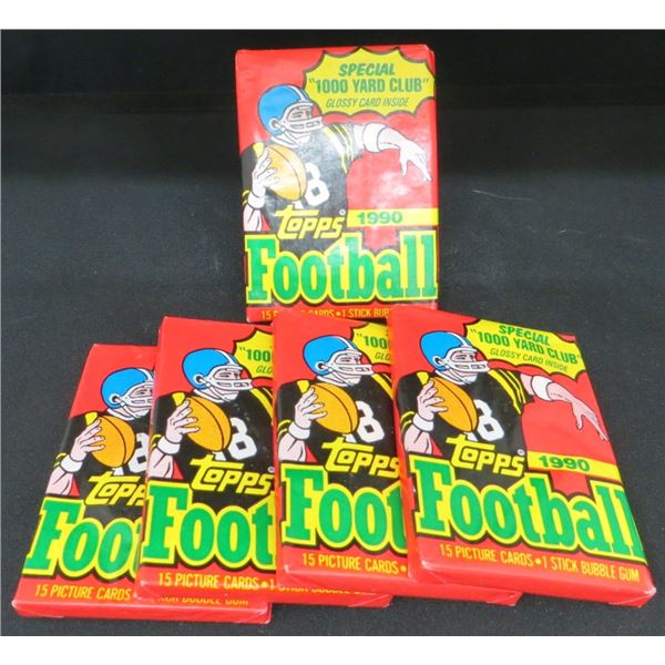 5 Sealed Packs 1990 Topps Football 15 Cards Per Pack