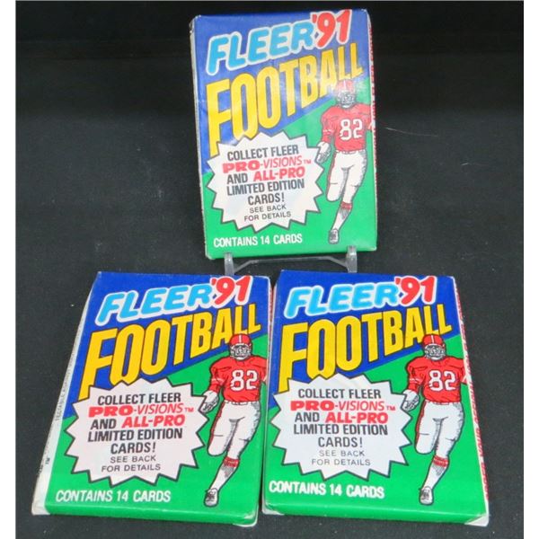 3 Sealed Packs 1991 Fleer Football 14 Cards Per Pack