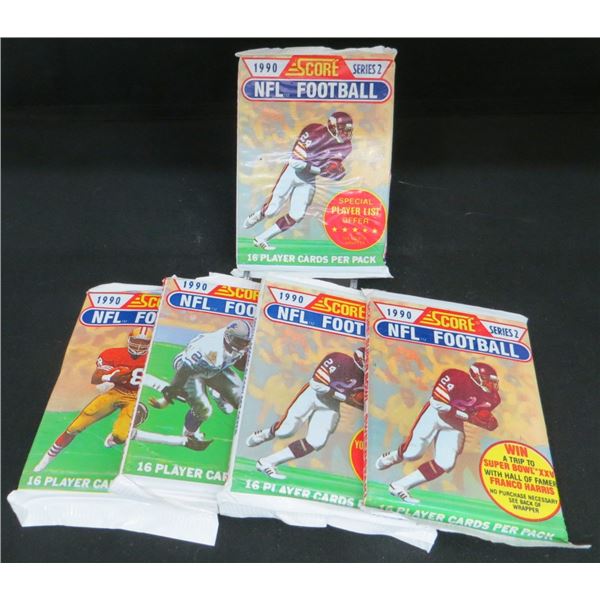 5 Sealed Packs 1990 Score Football 16 Cards Per Pack