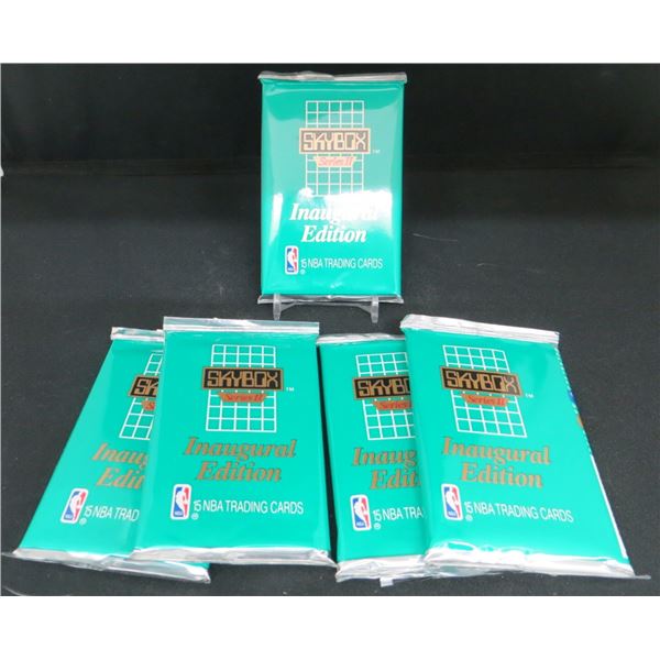 5 Sealed 1990-91 Skybox Basketball Inaugural Edition Packs 15 Cards Per Pack