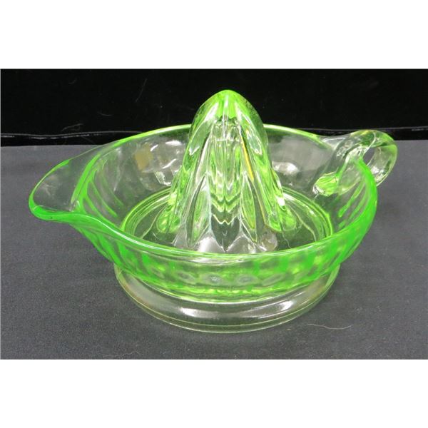 Vintage Green Depression Uranium Glass Citrus Juicer 6" Diameter