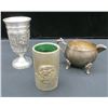 Image 1 : Brass, Pewter and Silver Plated Drinking Glasses and Milk Pourer