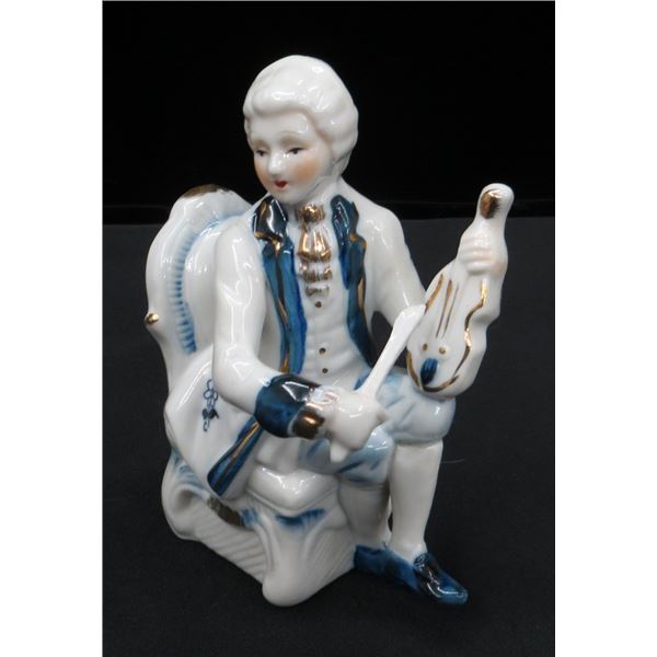 Victorian White & Blue Porcelain Violinist Figure 6" tall