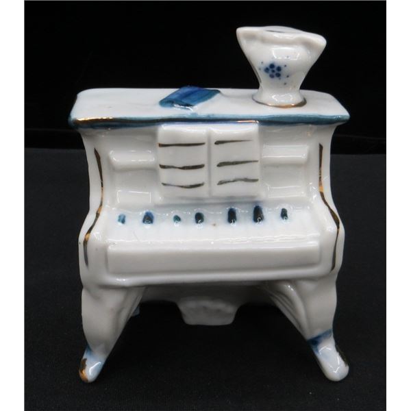 Victorian White & Blue Porcelain Piano Figure 3.5" tall