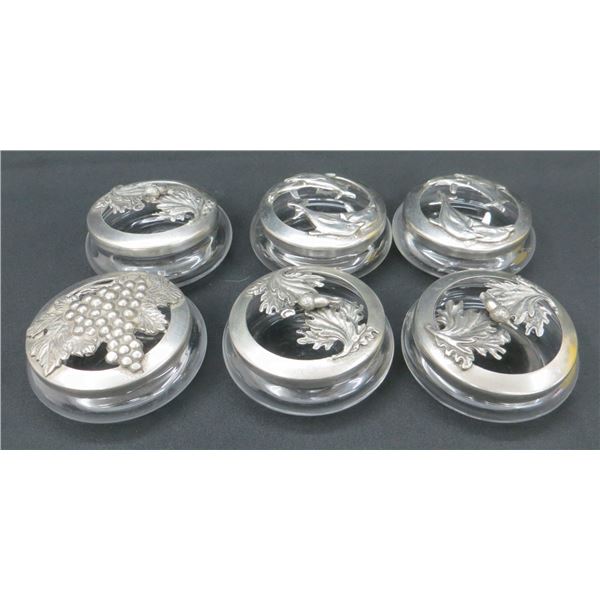 Set Of 6 Glass & Pewter Trinket Dishes