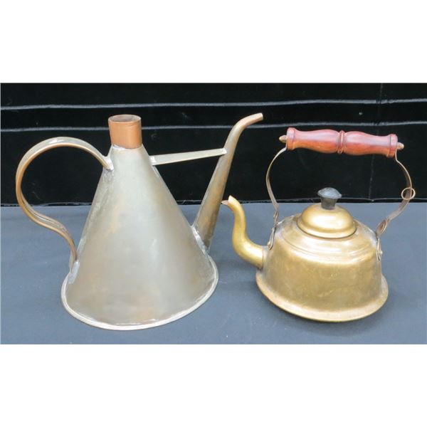 Brass Tea Pot & Tin& Copper Oil Can