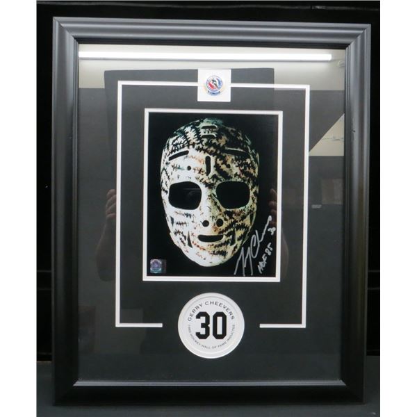 Gerry Cheevers Stitched Goalie Mask Professionally Framed Autographed Photo 19" x 23"