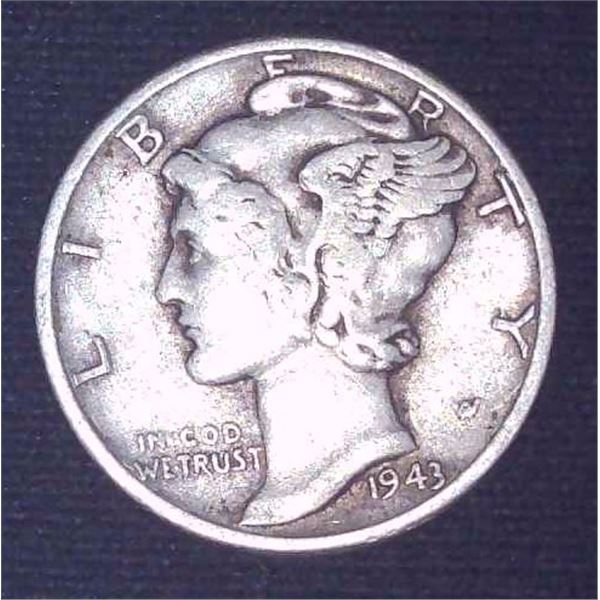 1943 USA Silver 10 Cent Coin