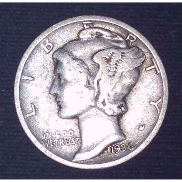 1936 USA Silver 10 Cent Coin