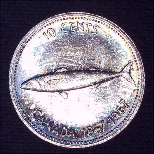 1967 Canadian Silver 10 Cent Coin