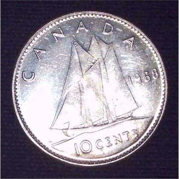 1968 Canadian Silver Dime (non-magnetic) 50% Silver
