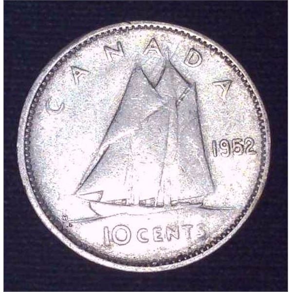 1952 Canadian Silver 10 Cent Coin