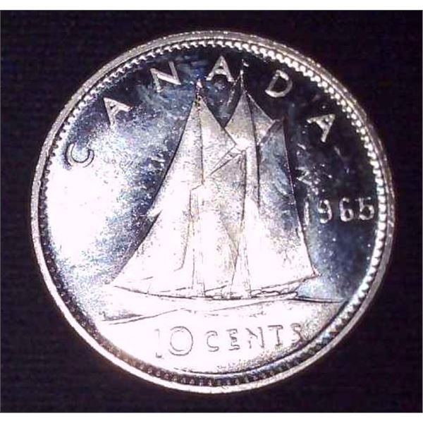 1965 Canadian Silver 10 Cent Coin
