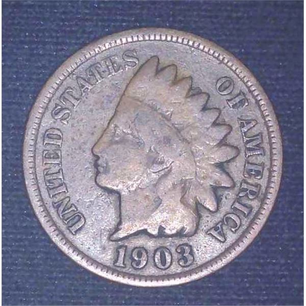 1903 USA Indian Head Penny One Cent Coin