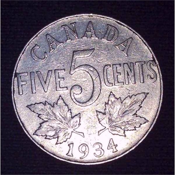 1934 Canadian 5 Cent Coin