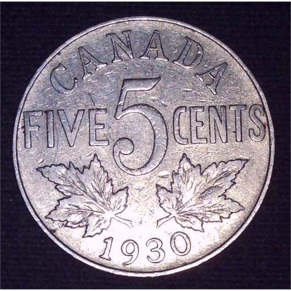 1930 Canadian 5 Cent Coin