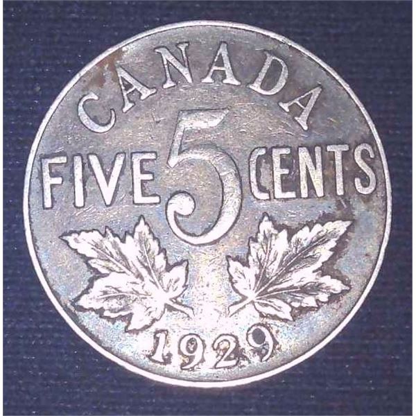 1929 Canadian 5 Cent Coin