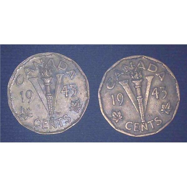 2x Canadian Nickels 1943 Tombac