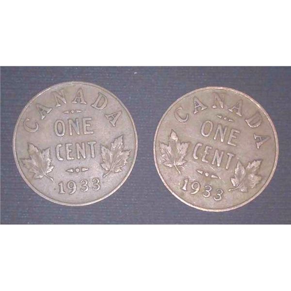 2x Canadian Pennies 1933