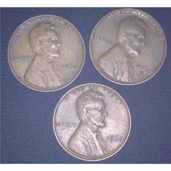 3x USA Pennies 1935 & 1935S