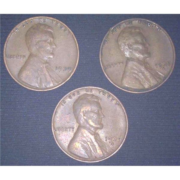 3x USA Pennies 1939 & 1939S