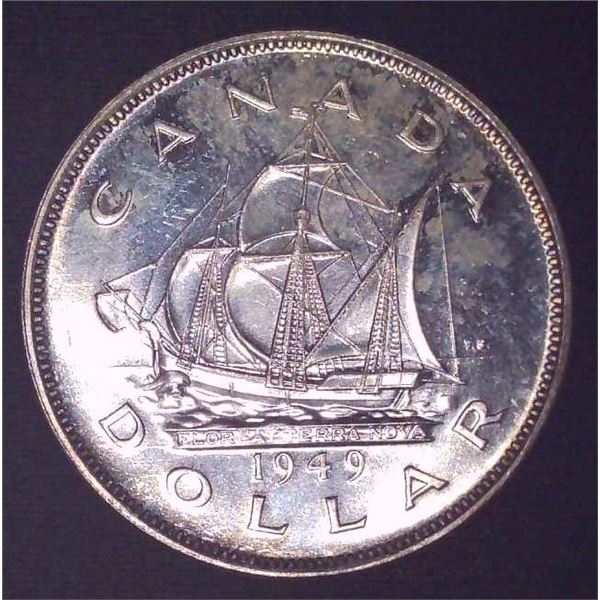 1949 Canadian Silver $1 Dollar Coin From Bank Roll
