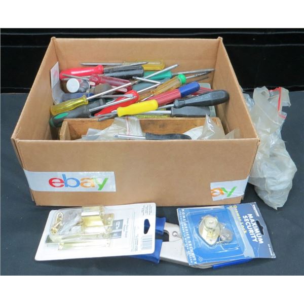 Estate Tool Lot Of Screw Drivers & Locks