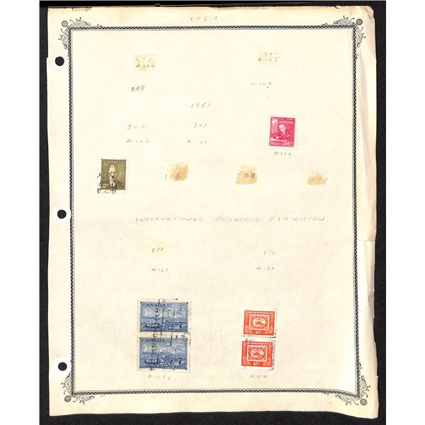 Page Of Donated Canadian Stamps 1950-1951