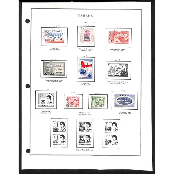 Page Of Donated Canadian Stamps 1967