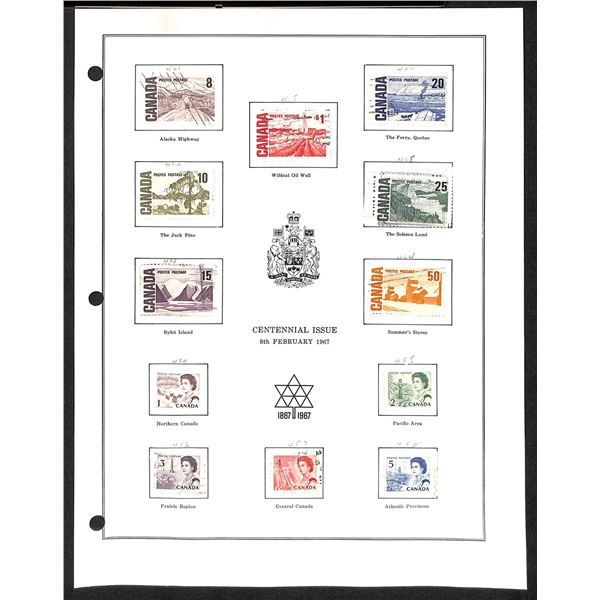 Page Of Donated Canadian Stamps Centennial Issue 1967