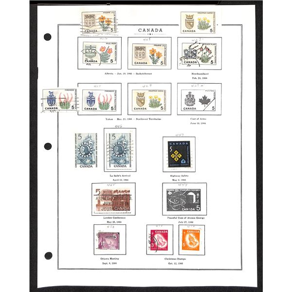 Page Of Donated Canadian Stamps 1966