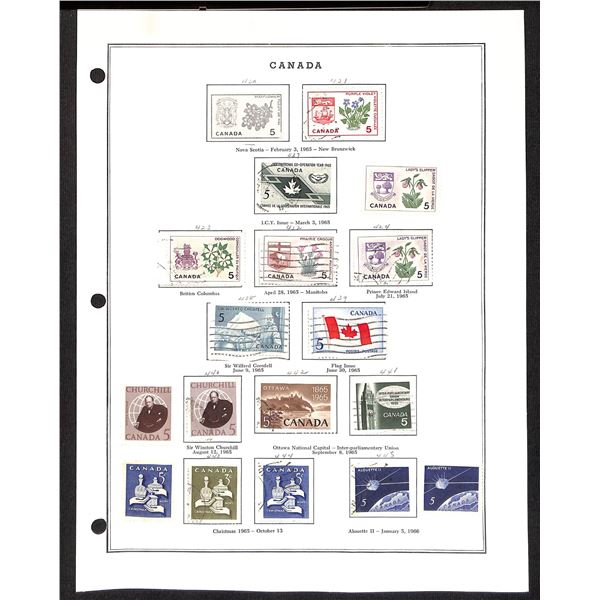 Page Of Donated Canadian Stamps 1965