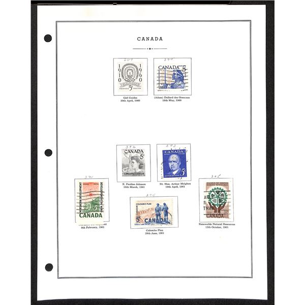 Page Of Donated Canadian Stamps 1960-61