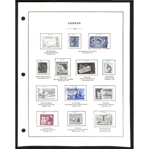 Page Of Donated Canadian Stamps 1957-58