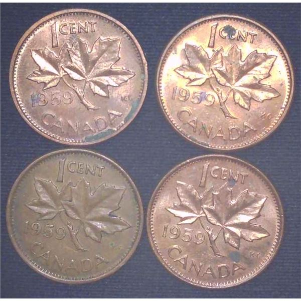 4x Canadian Pennies 1959